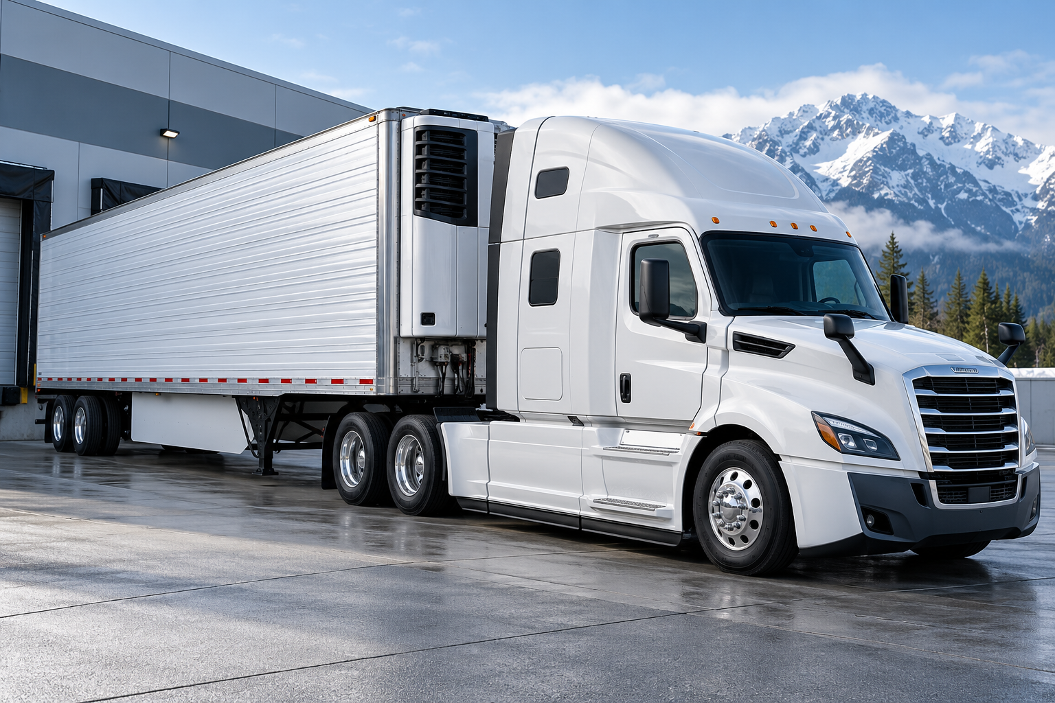 Illustrative refrigerated truck and trailer at a loading facility